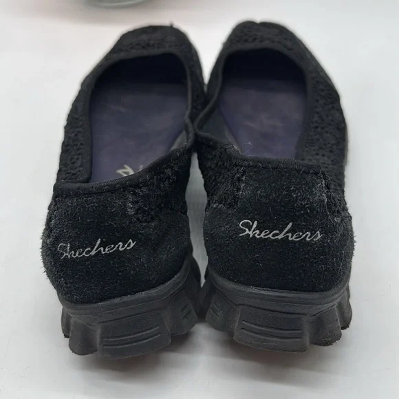 Skechers Black Slip-On Lace Look Flats with Memory Foam Footbed Size 10 SKT7681G - Picture 3 of 6